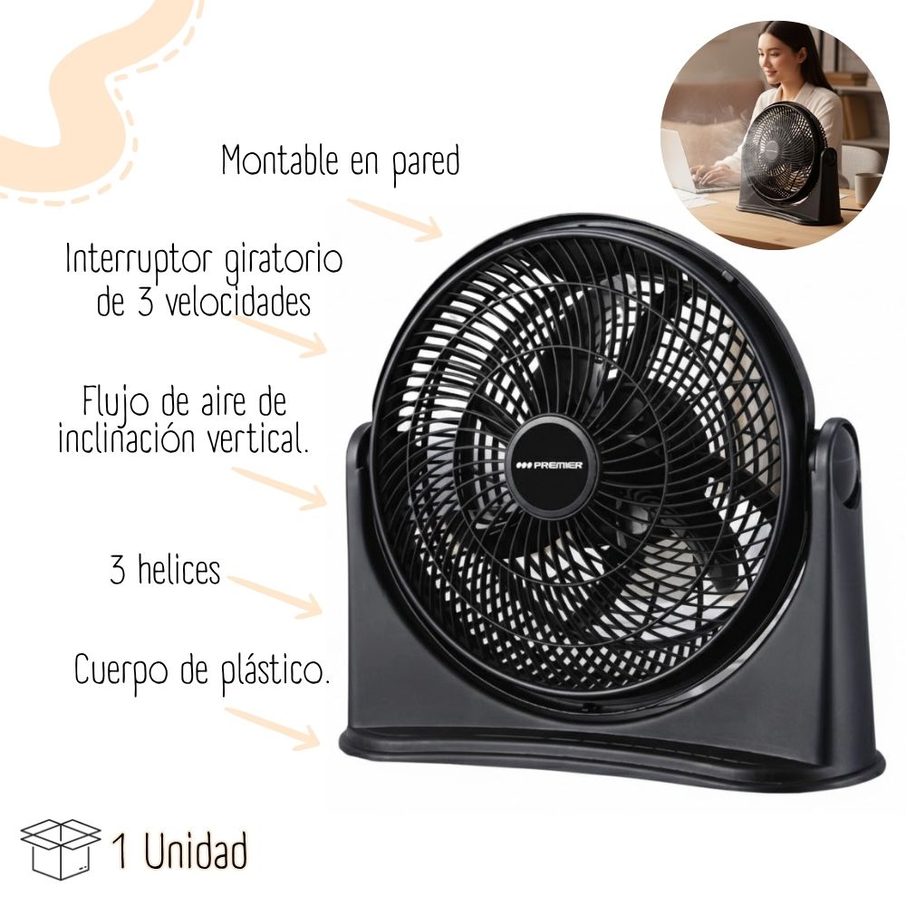 VENTILADOR DE PIE MESA PREMIER 85632 40 WATTS 10" NEGRO - 2