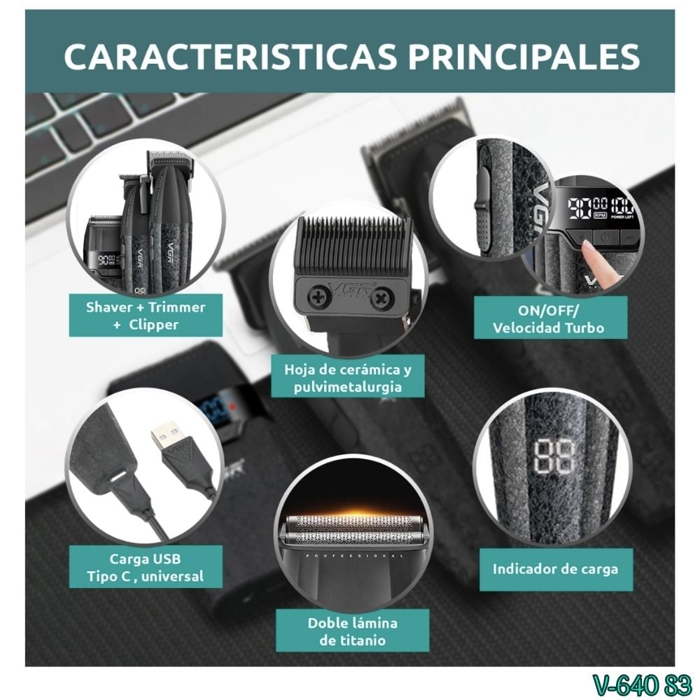 TRICOMBO BARBER VGR TRIMMER + CLIPPER + SHAVER V-640 S3 - 8