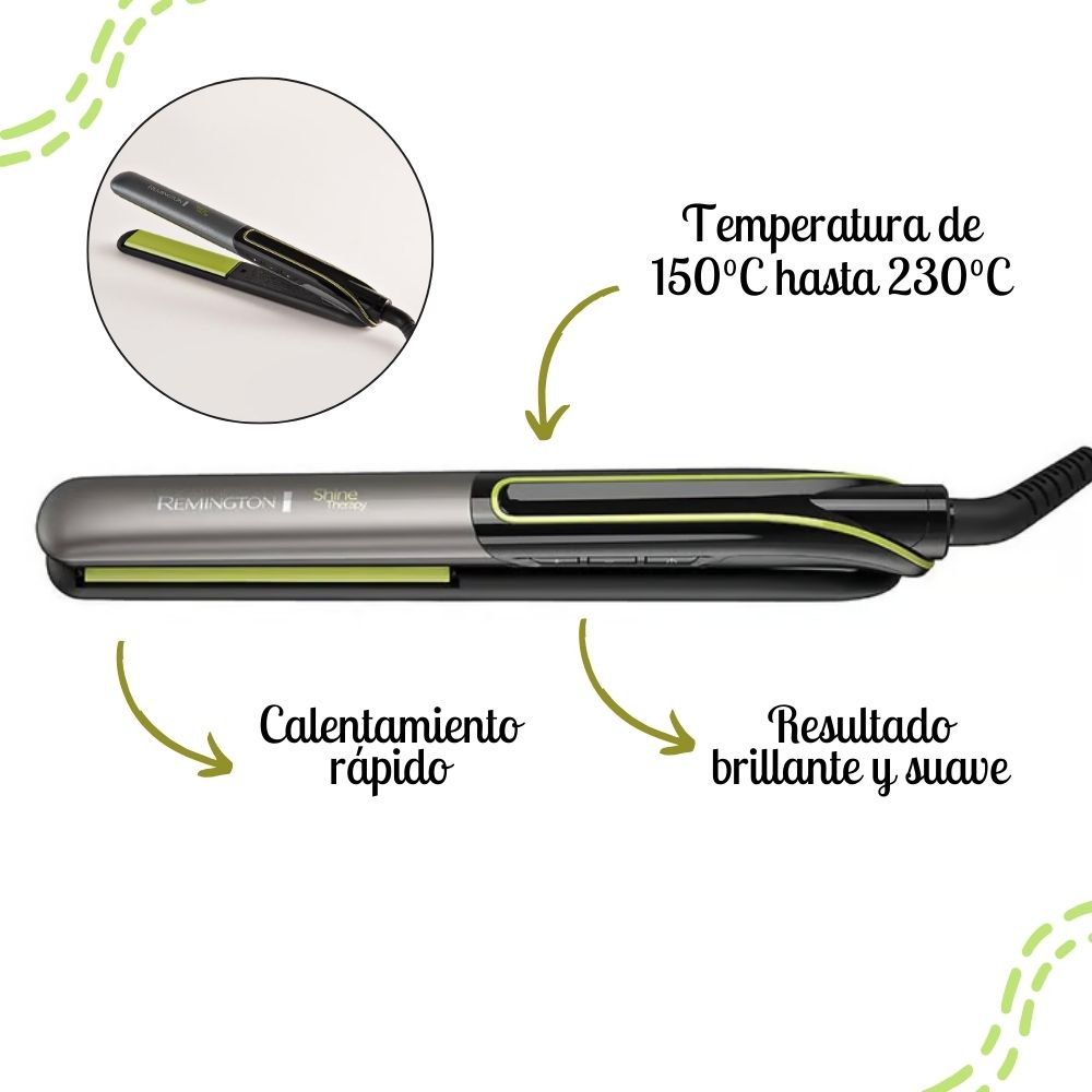 TRICOMBO PLANCHA ALISADORA REMINGTON SHINE THERAPY S12A + SPRAY + PEINE - 2