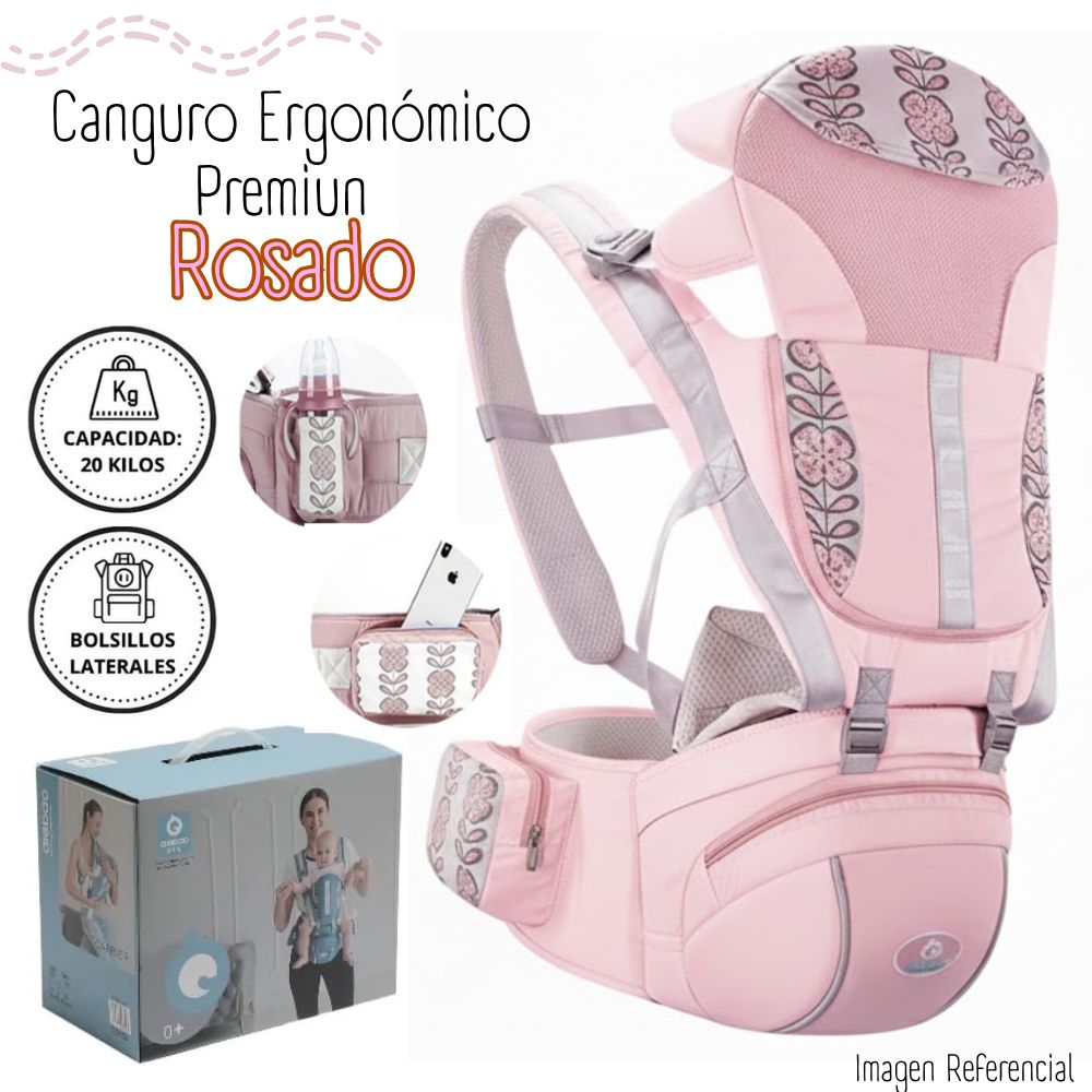 CANGURO ERGONÓMICO PREMIUN PARA BEBÉ - ROSADO - 1