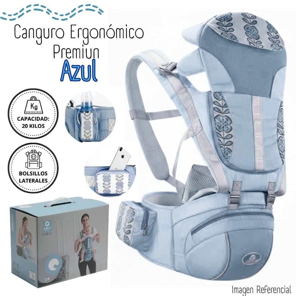 CANGURO ERGONÓMICO PREMIUN PARA BEBÉ - AZUL - 1