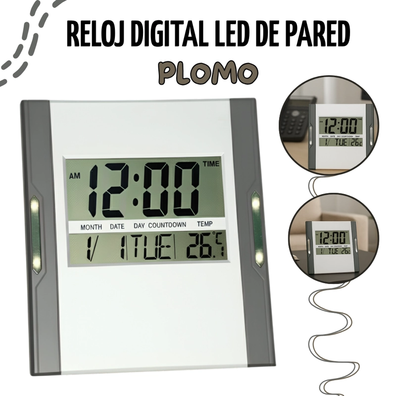 RELOJ DIGITAL LED DE PARED - PLOMO P3886N - 1