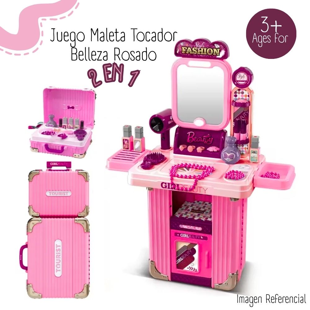 JUEGO MALETA TOCADOR BELLEZA ROSADO 2 EN 1 - 1
