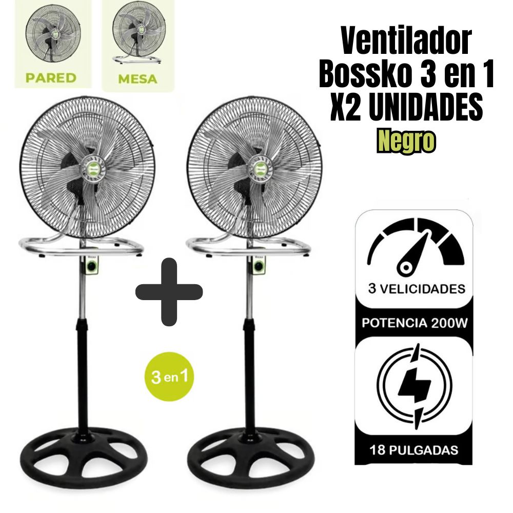 VENTILADOR DE 5 ASPAS 3 EN 1 DE 18? 200W BOSSKO BK-8219VI - NEGRO X2 UNIDADES - 1
