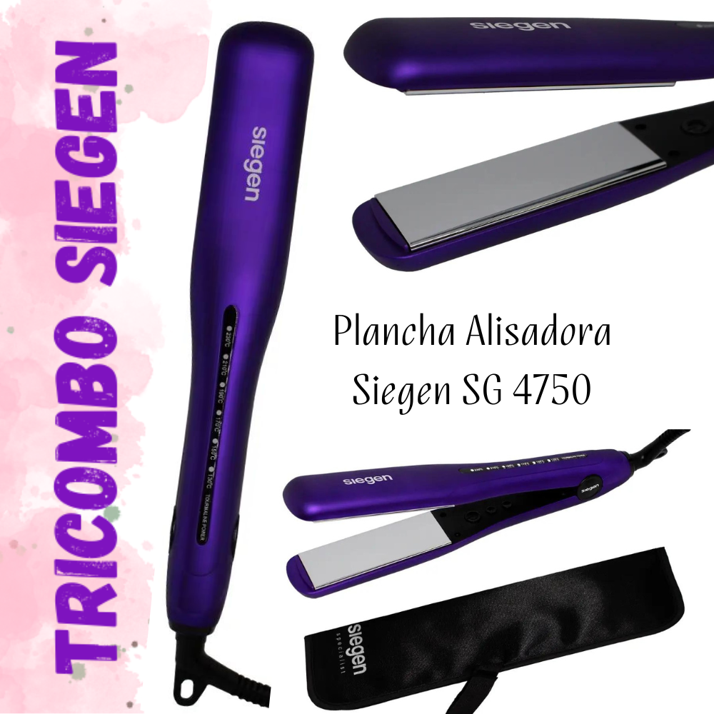 TRICOMBO PLANCHA ALISADORA SIEGEN SG-4750 + RIZADORA SIEGEN  25 MM + SECADORA SIEGEN  SG3031 2200W - 4
