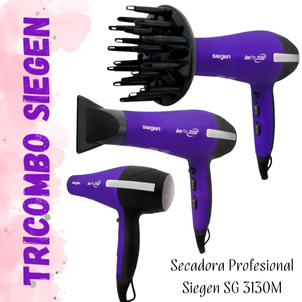 TRICOMBO PLANCHA ALISADORA SIEGEN SG-4750 + RIZADORA SIEGEN  25 MM + SECADORA SIEGEN  SG3031 2200W - 5