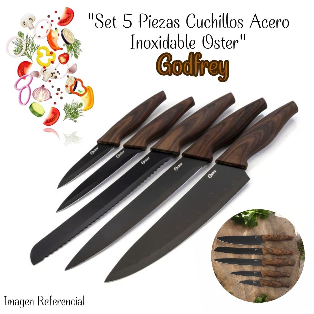 SET 5 PIEZAS CUCHILLOS ACERO INOXIDABLE OSTER GODFREY - NEGRO - 1