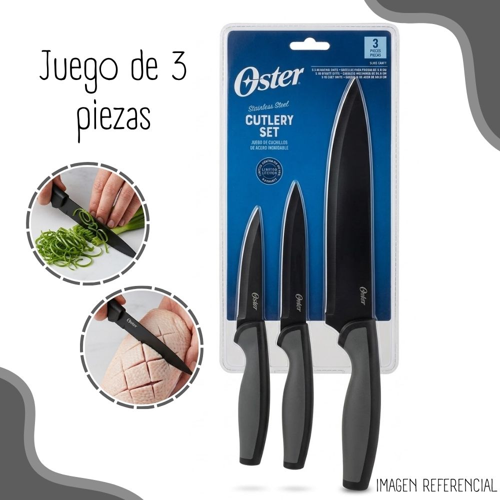 JUEGO CUCHILLOS OSTER SLICE CRAFT NEGRO 3 PIEZAS - 3