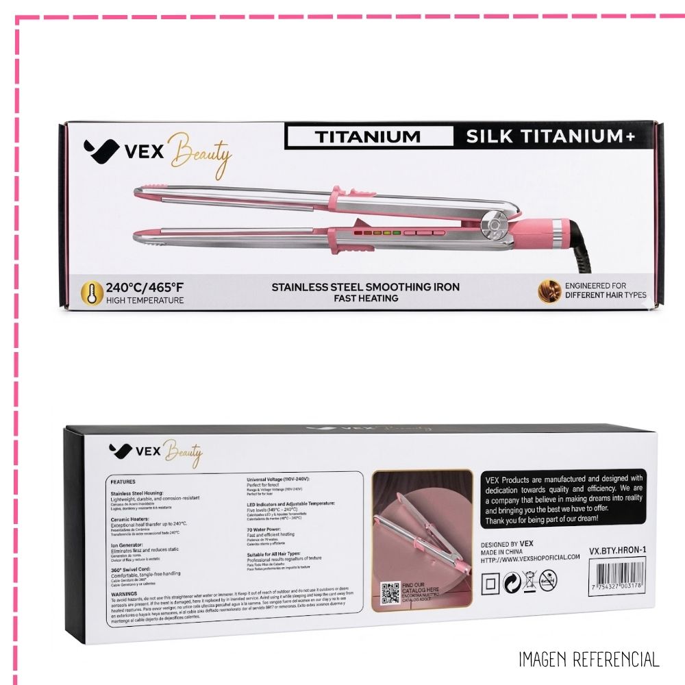 PLANCHA ALISADORA VEX BEAUTY SILK TITANIUM - ROSADO - 4