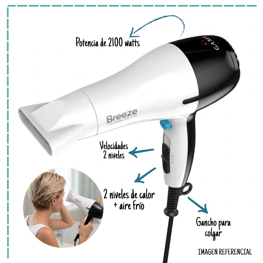 SECADOR DE CABELLO GAMA BREEZE TOURMALINE ANTI-FRIZZ – 2100 WATTS - 5