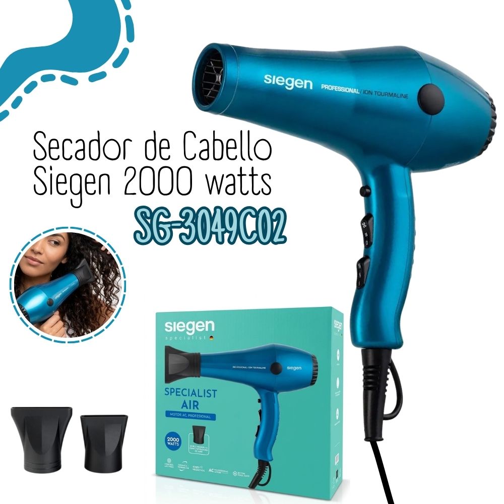 SECADOR DE CABELLO SIEGEN 2000 WATTS SG-3049C02 - CELESTE - 1