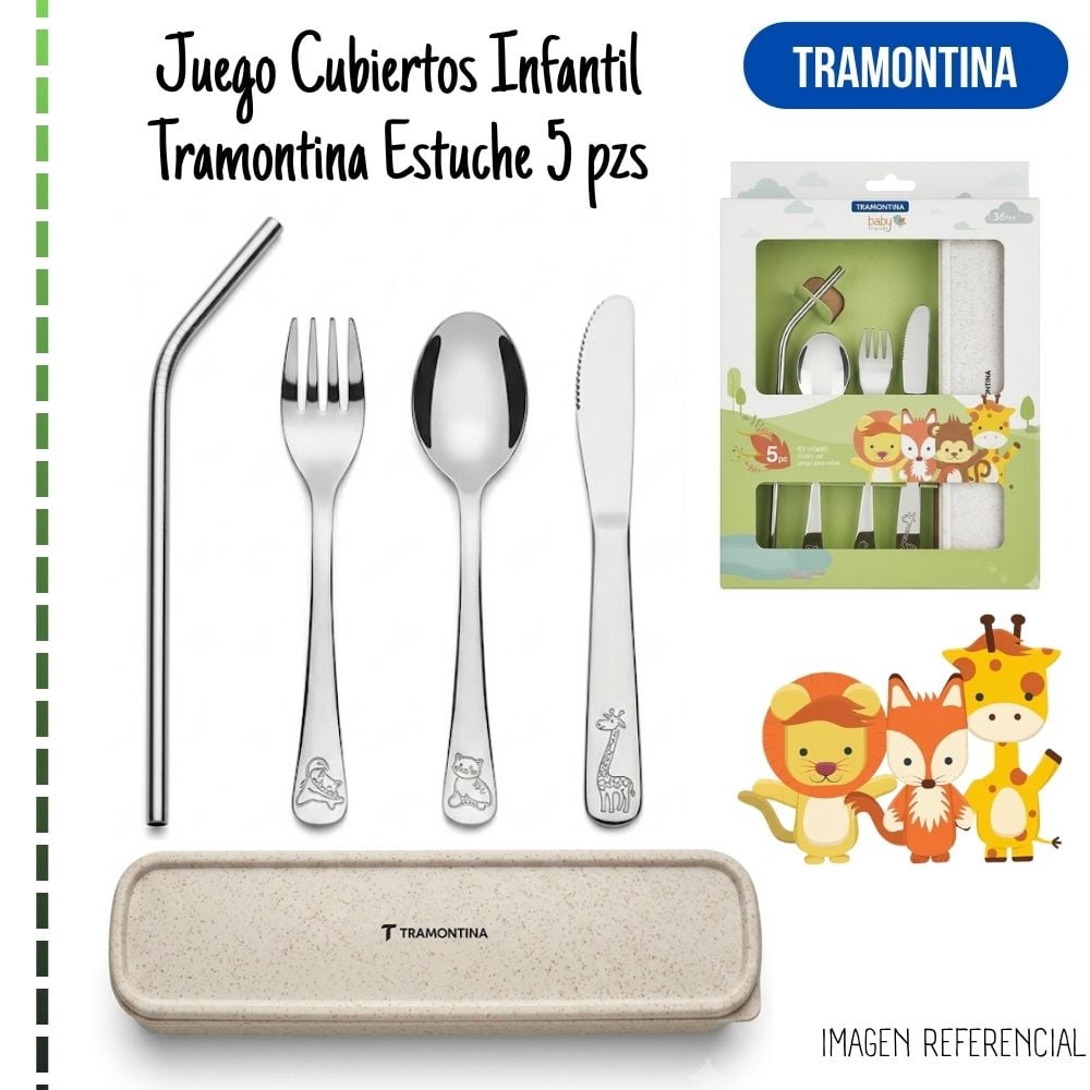 SET DE CUBIERTOS INFANTILES TRAMONTINA CON ESTUCHE Y POPOTE - 5 PIEZAS - 1