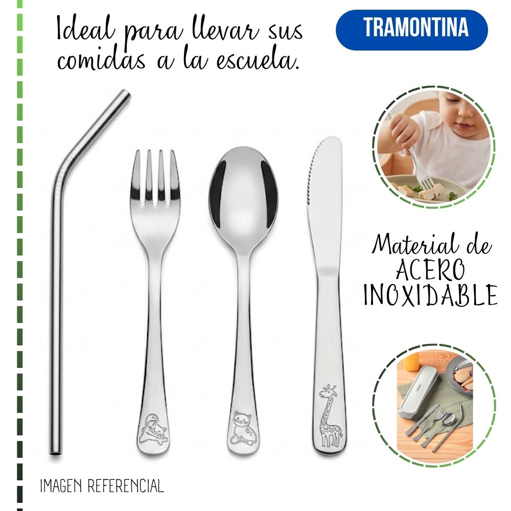 SET DE CUBIERTOS INFANTILES TRAMONTINA CON ESTUCHE Y POPOTE - 5 PIEZAS - 2