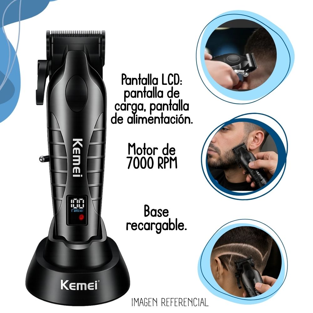 MAQUINA CLIPPER KEMEI RECARGABLE CON BASE KM-PG2290D - 3