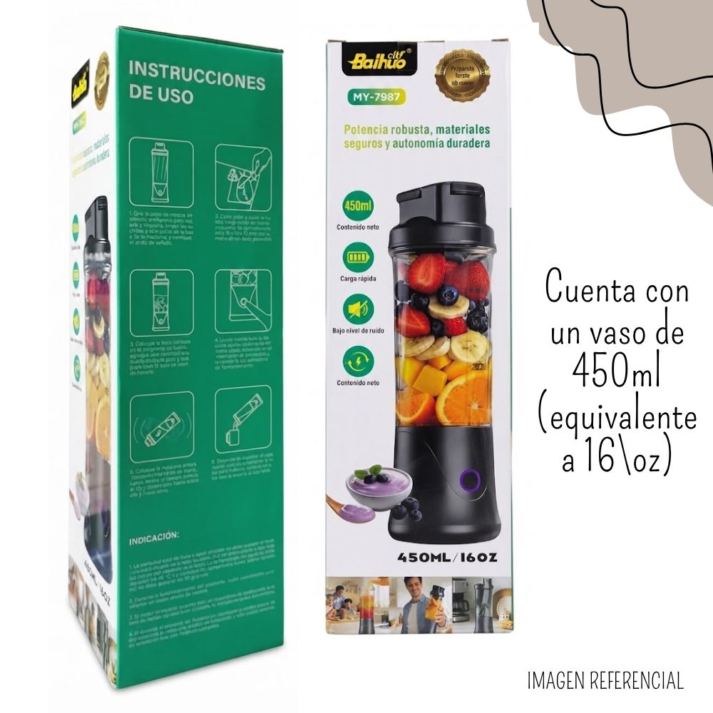 MINI LICUADORA PORTÁTIL RECARGABLE 450ML MY-7987 - 4
