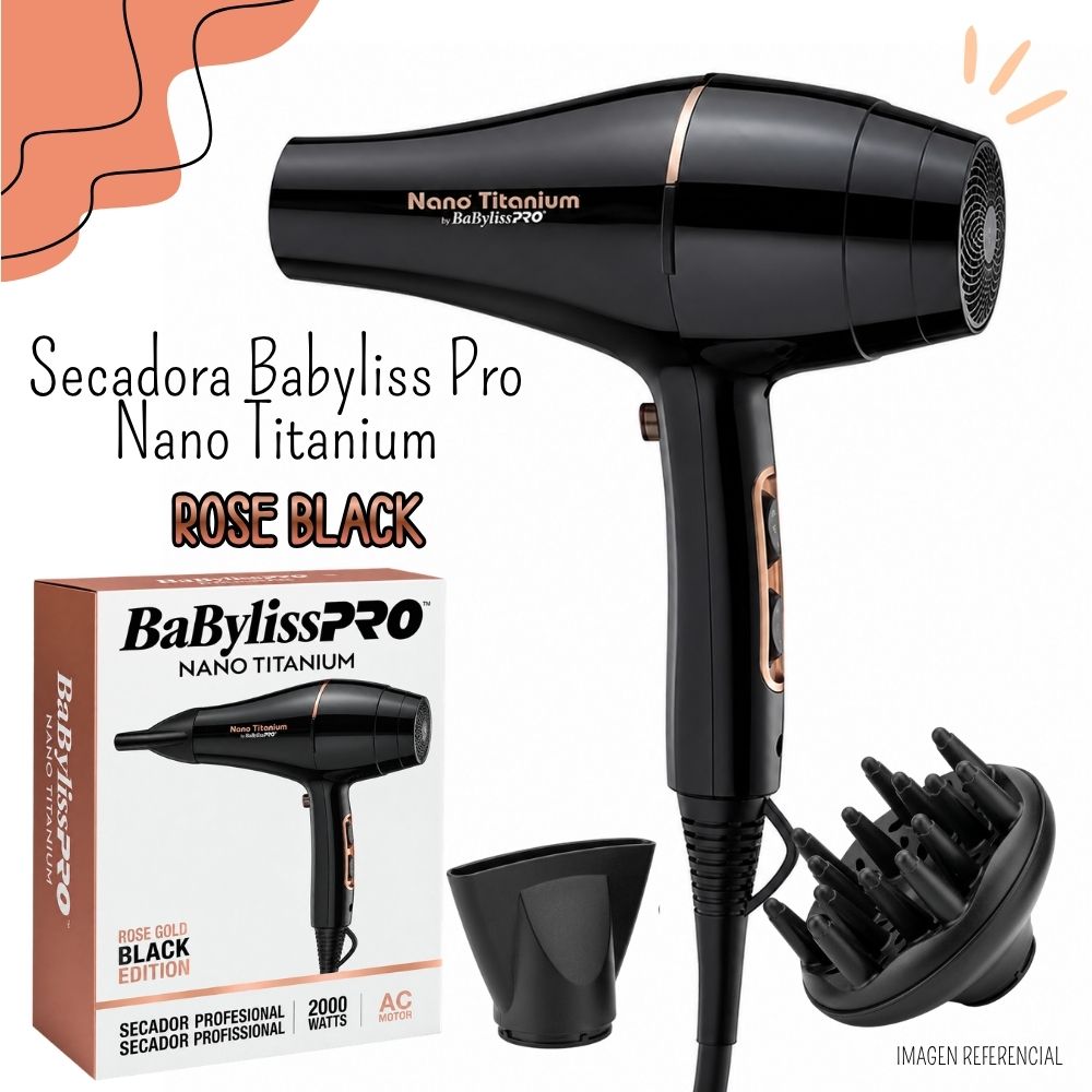 SECADORA PROFESIONAL BABYLISS PRO NANO TITANIUM ROSE BLACK CON DIFUSOR - 1