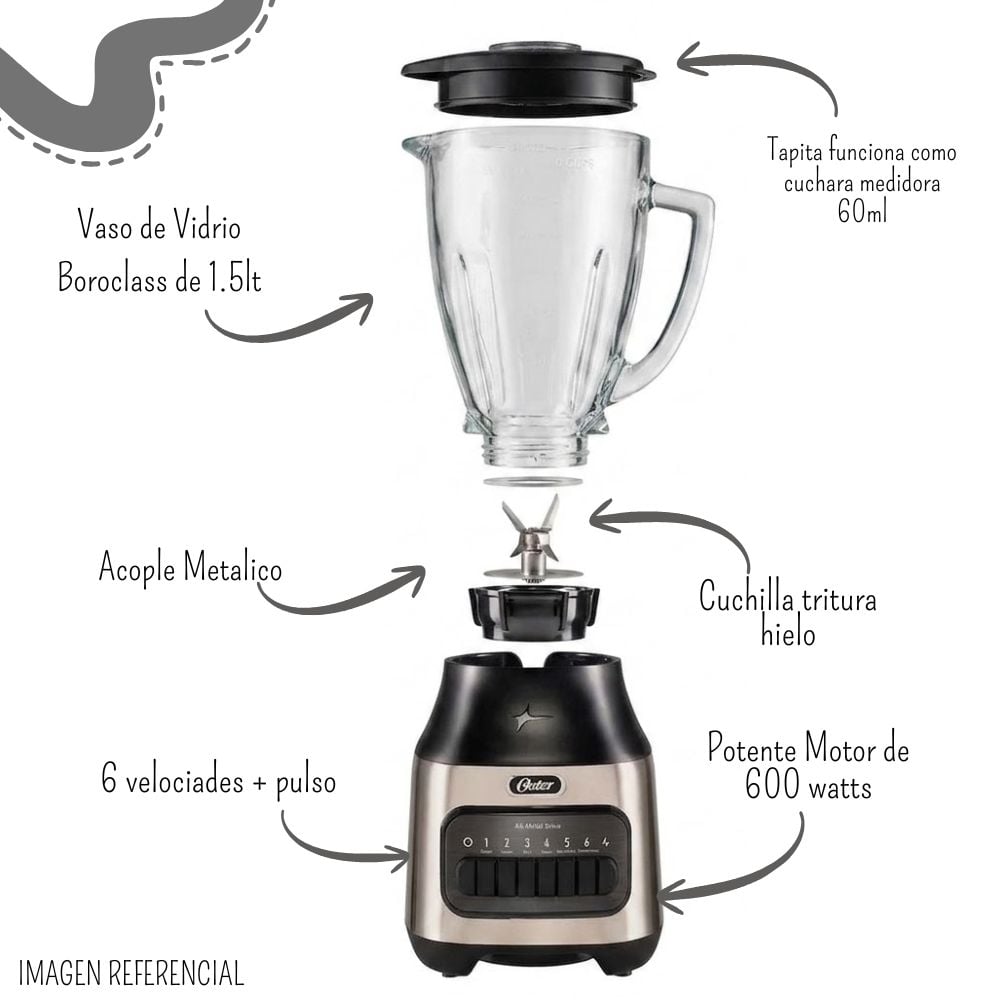 LICUADORA OSTER 6 VELOCIDADES + PULSO VASO DE 1.5 LTS - BLSTPEG NPB 053 - 3