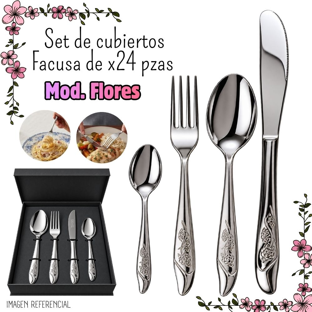 SET DE CUBIERTOS DE MESA FACUSA DE X24 PZAS MOD. FLORES - 1