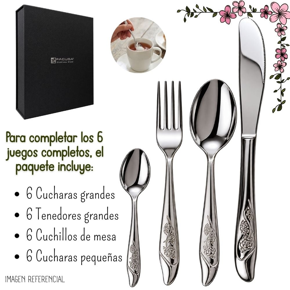 SET DE CUBIERTOS DE MESA FACUSA DE X24 PZAS MOD. FLORES - 3