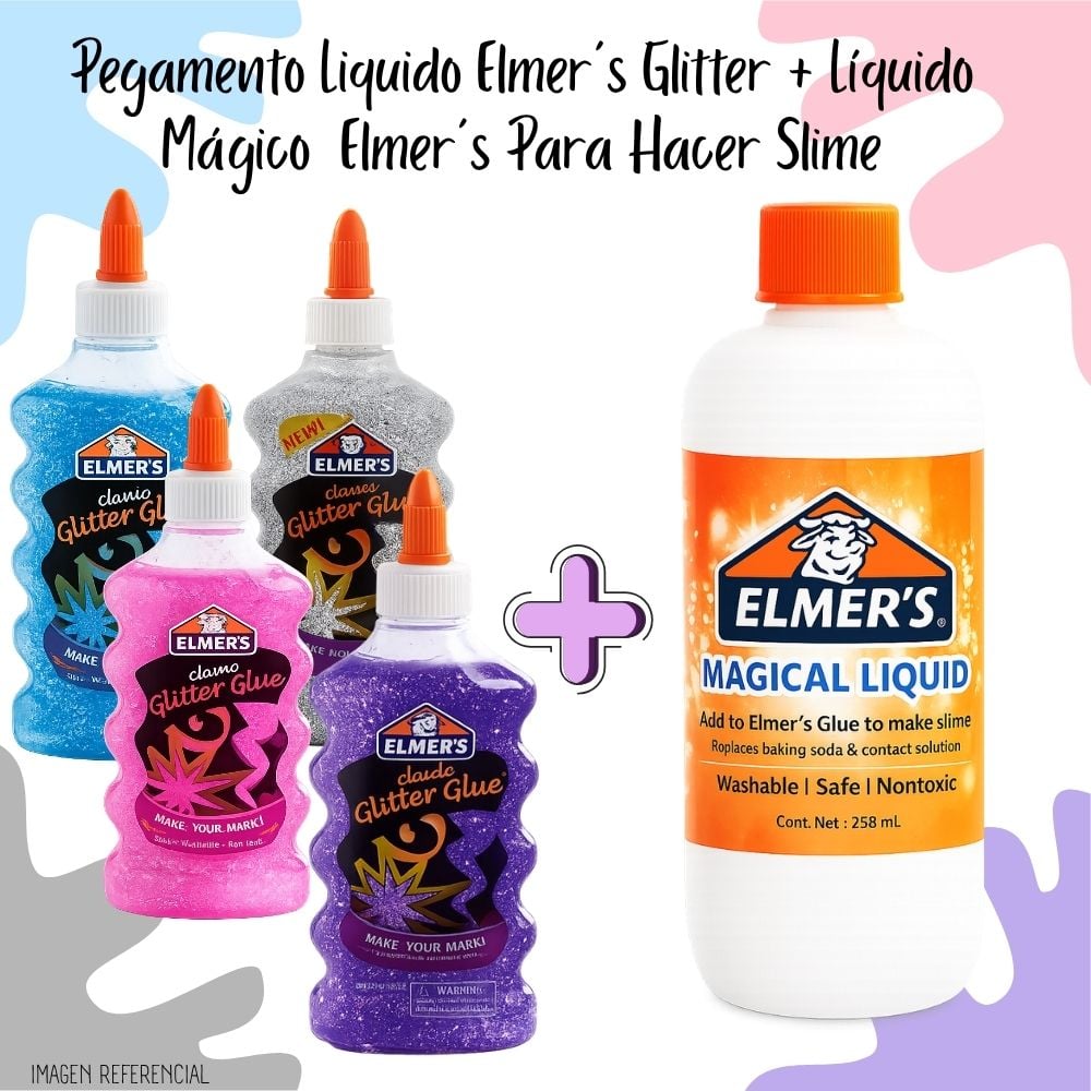 PEGAMENTO LIQUIDO ELMER'S GLITTER + LÍQUIDO MÁGICO ELMER'S - 1
