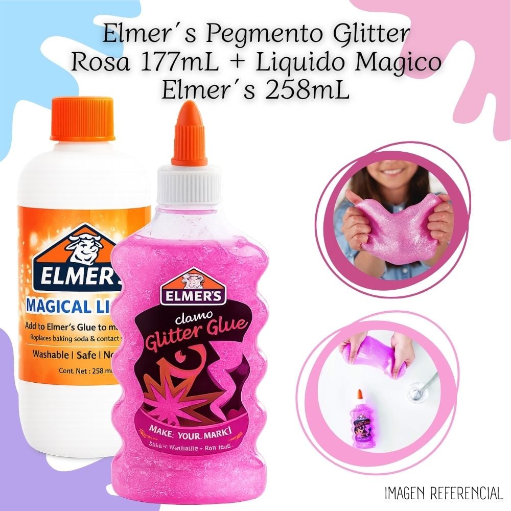 PEGAMENTO LIQUIDO ELMER'S GLITTER + LÍQUIDO MÁGICO ELMER'S - 3