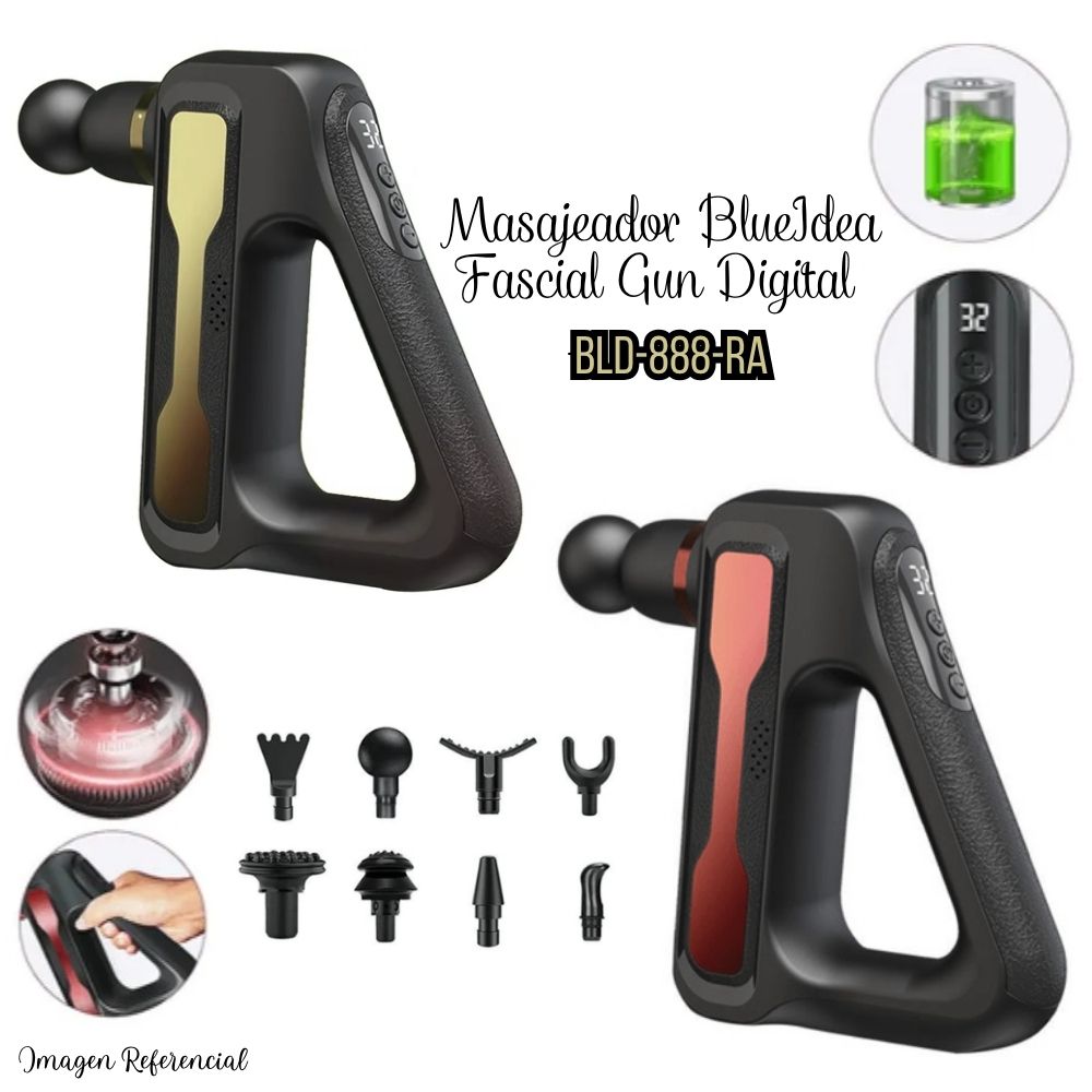 MASAJEADOR BLUIDEA FASCIAL GUN DIGITAL BLD-888 ROJO/DORADO - 1