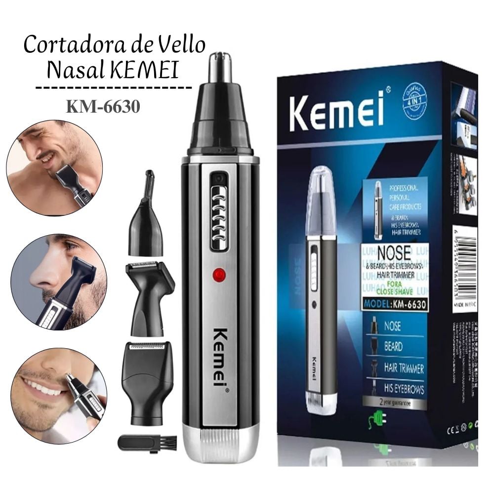 CORTADORA KEMEI KM-6630 PARA VELLO NASAL BARBA CEJAS Y RECARGABLE 4 EN 1 - 1