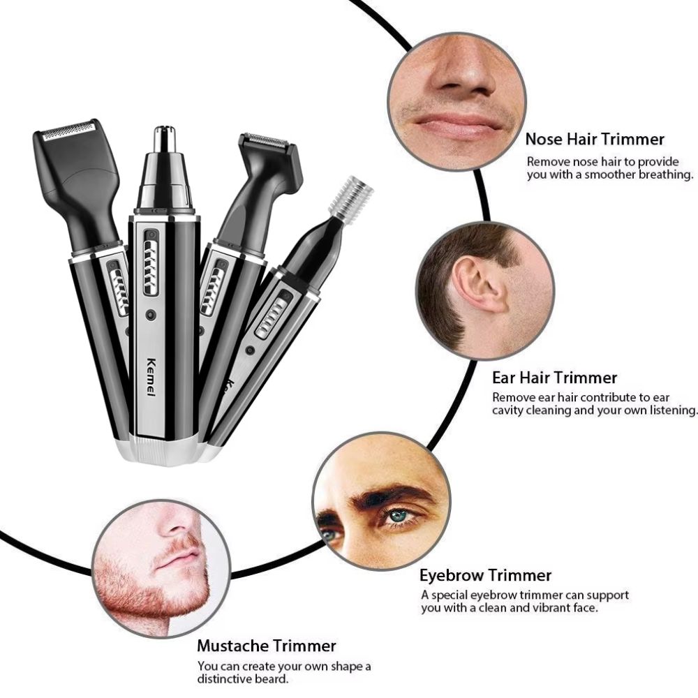 CORTADORA KEMEI KM-6630 PARA VELLO NASAL BARBA CEJAS Y RECARGABLE 4 EN 1 - 2