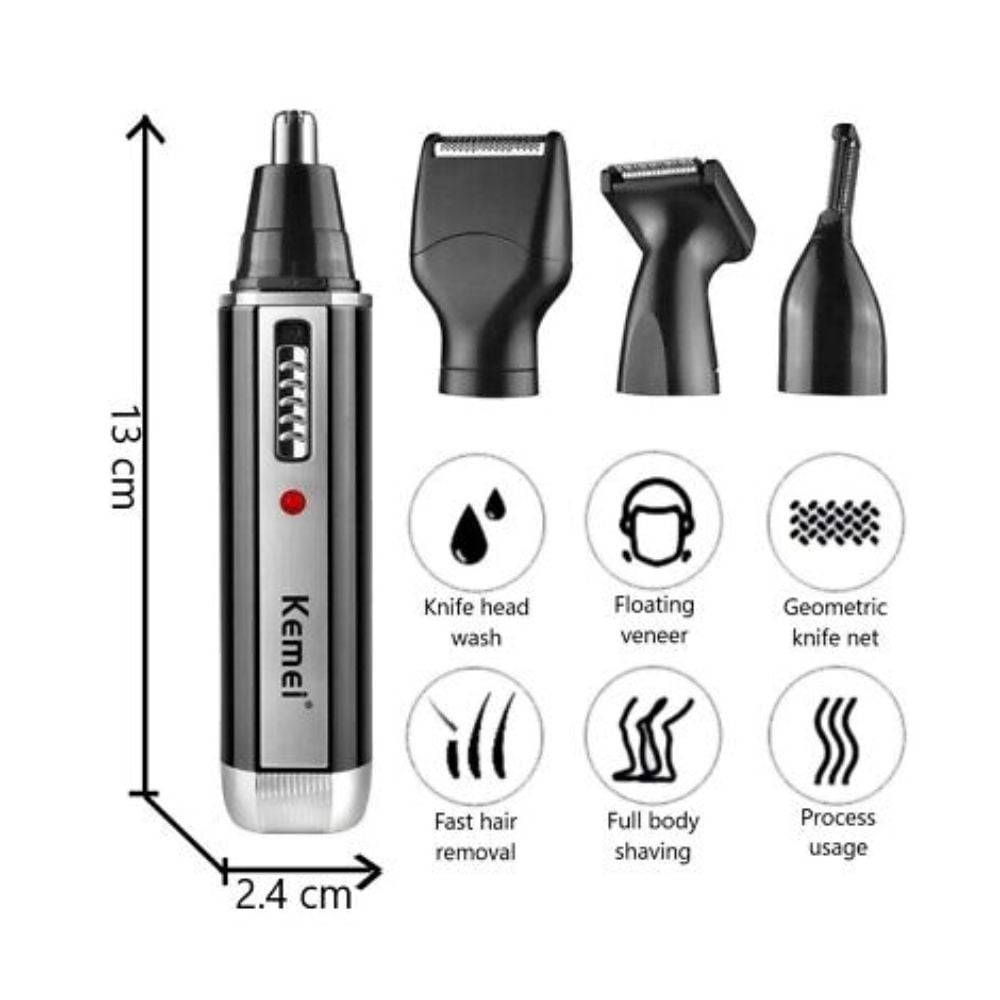CORTADORA KEMEI KM-6630 PARA VELLO NASAL BARBA CEJAS Y RECARGABLE 4 EN 1 - 4