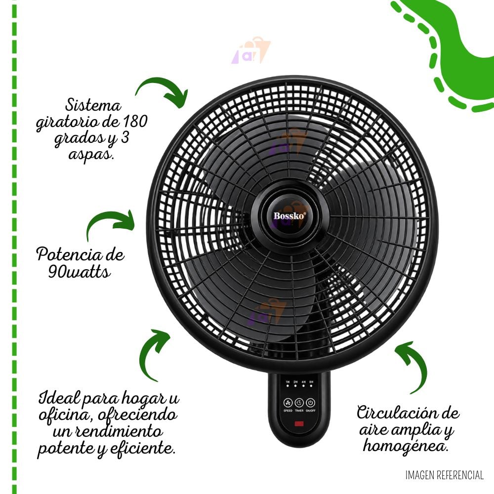 VENTILADOR DE PARED BOSSKO 16” CON CONTROL REMOTO BK-16-8210PD – NEGRO - 3