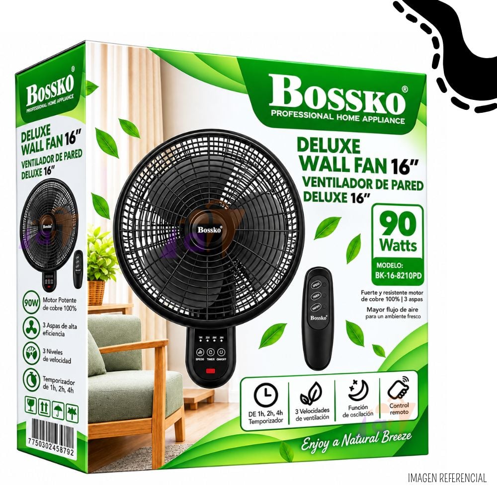 VENTILADOR DE PARED BOSSKO 16” CON CONTROL REMOTO BK-16-8210PD – NEGRO - 4