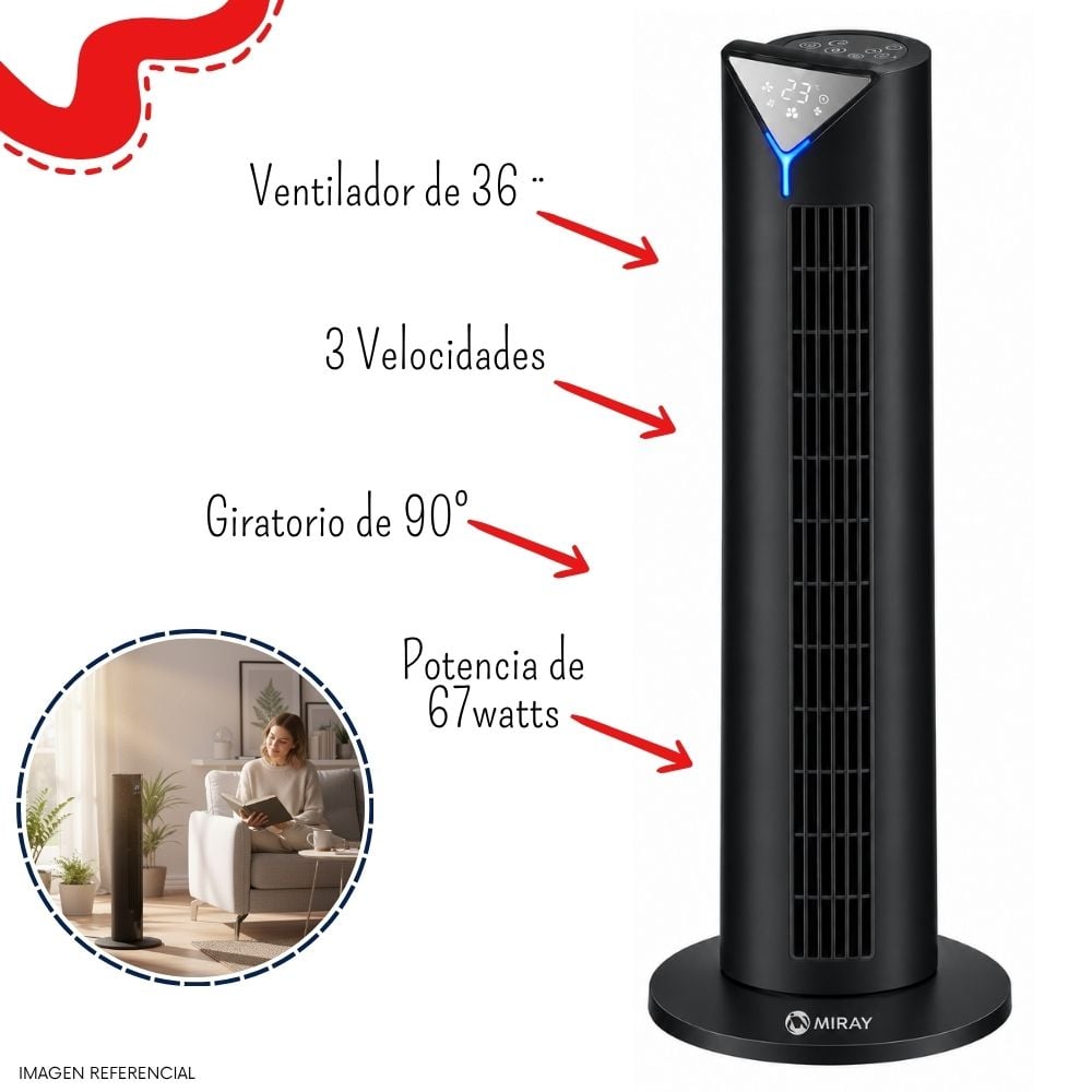 VENTILADOR TORRE MIRAY 36' CONTROL REMOTO VMTT-1039R - 3