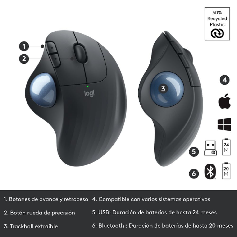 Mouse Logitech M575S Inalambrico Bluetooth Trackball - 6