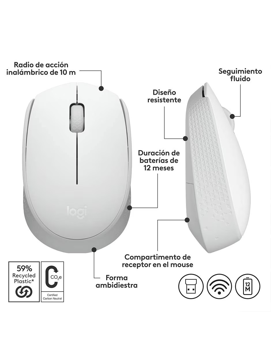 MOUSE LOGITECH M170 BLANCO INALAMBRICO - 4