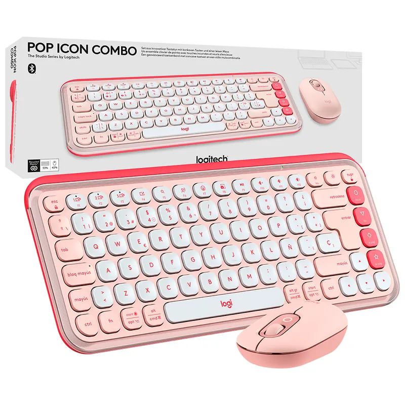 TECLADO + MOUSE LOGITECH POP ICON COMBO ROSE - 3