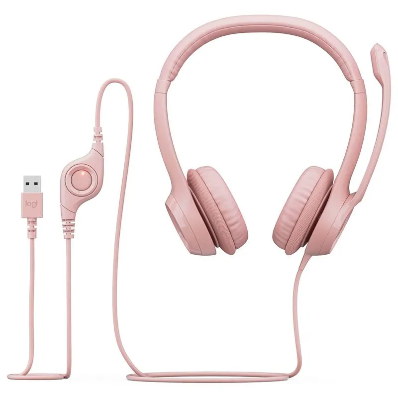 AUDIFONO CON MICROFONO LOGITECH H390 USB NOISE CANCELLING ROSE - 2