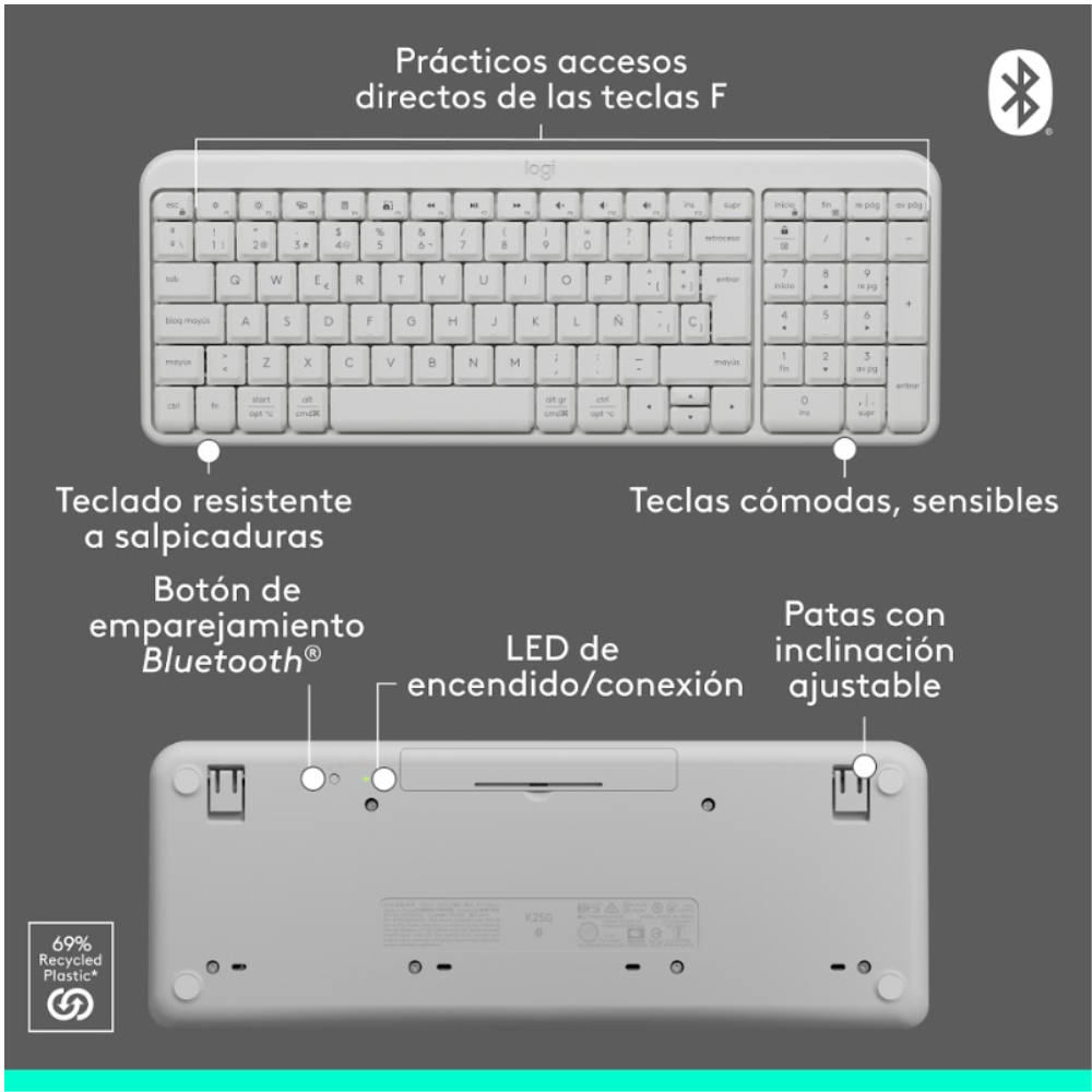 TECLADO INALÁMBRICO BLUETOOTH LOGITECH K250 BLANCO - 5
