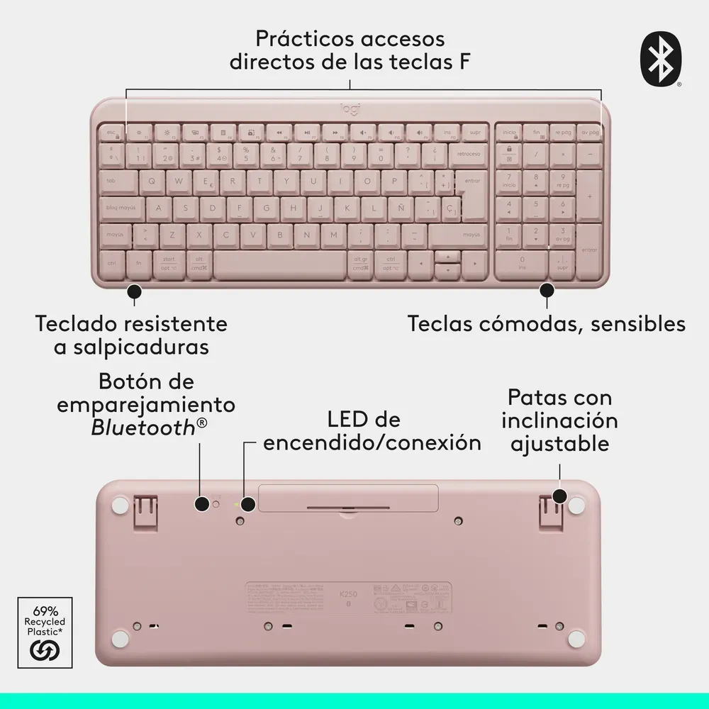 TECLADO LOGITECH K250 ROSA - 6