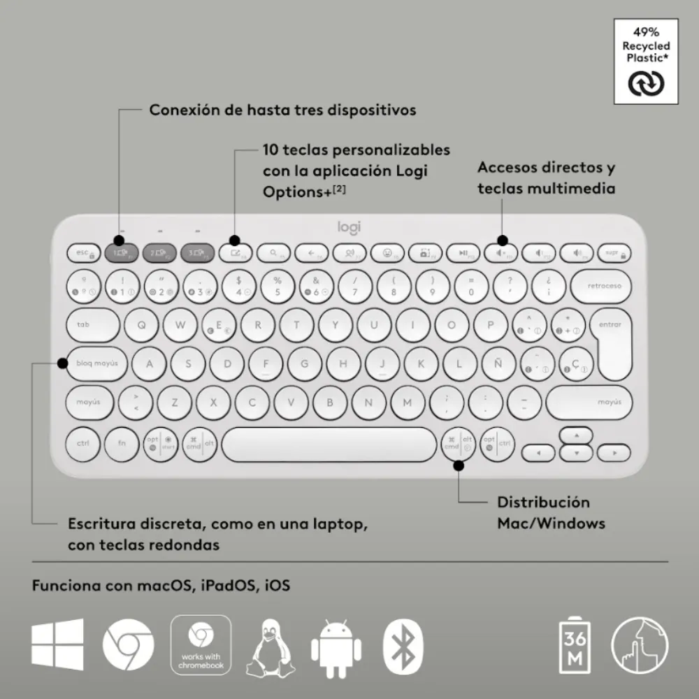 TECLADO K380S Y MOUSE M170 Y PAD MOUSE LOGITECH BLANCO - 4