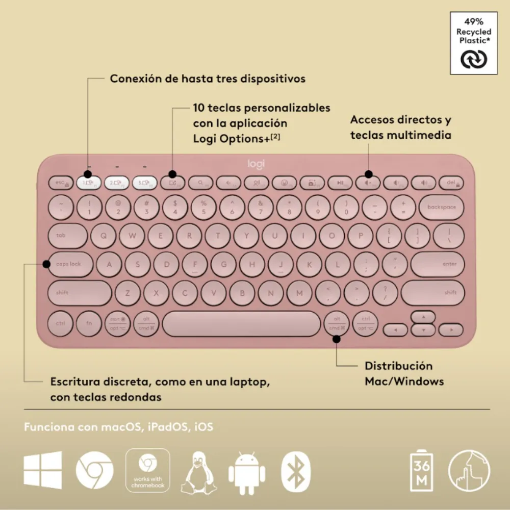 TECLADO K380S Y MOUSE M170 Y PAD MOUSE LOGITECH ROSA - 4