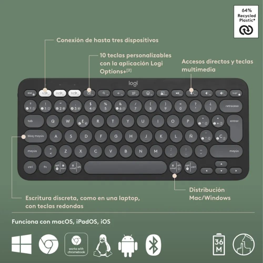TECLADO K380S Y MOUSE M170 Y PAD MOUSE LOGITECH NEGRO - 4
