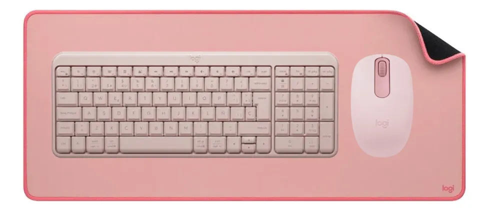 TECLADO LOGITECH K250 + MOUSE M196 + MOUSEPAD SALPICADURA LARGE ROSADO - 1