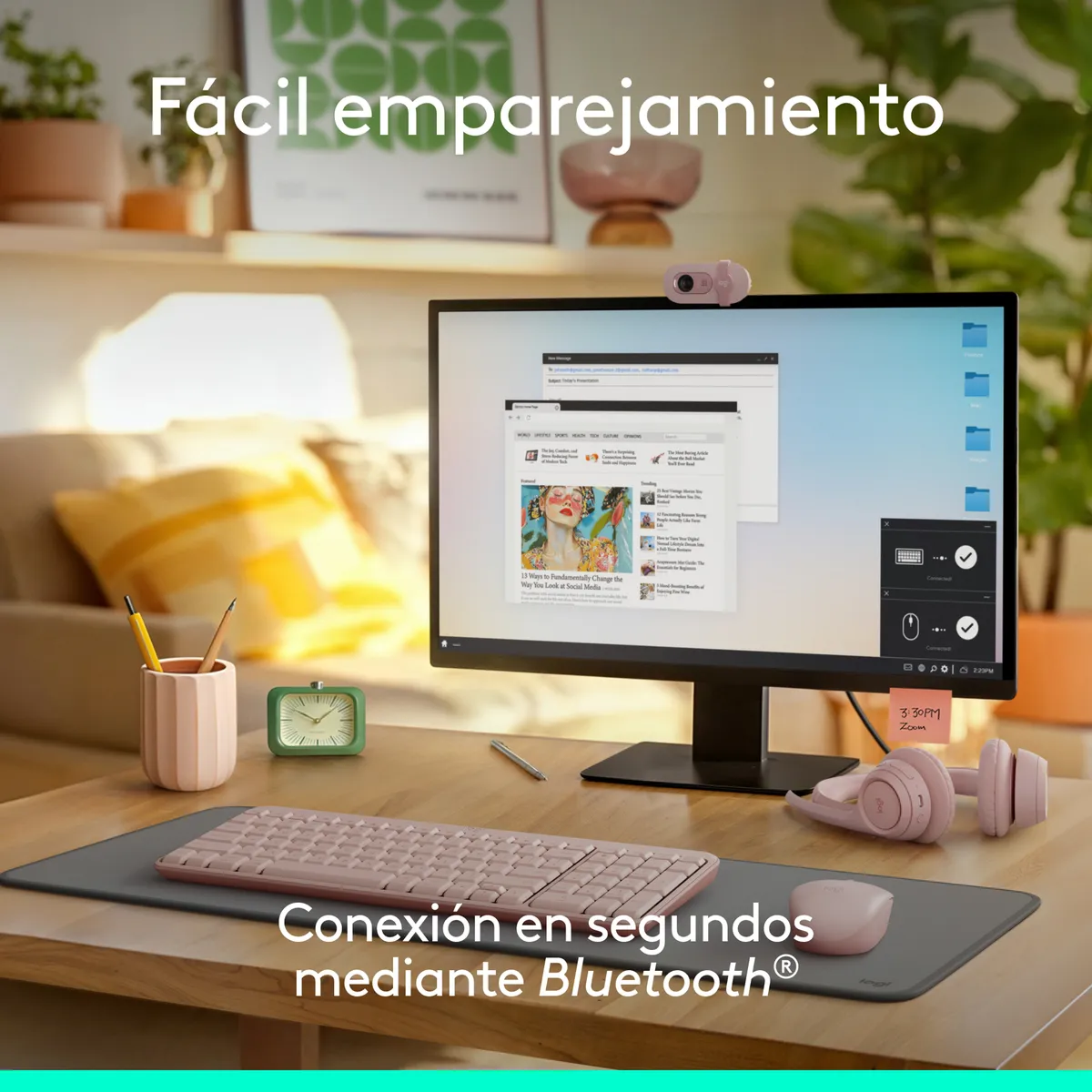 TECLADO LOGITECH K250 + MOUSE M196 + MOUSEPAD SALPICADURA LARGE ROSADO - 3