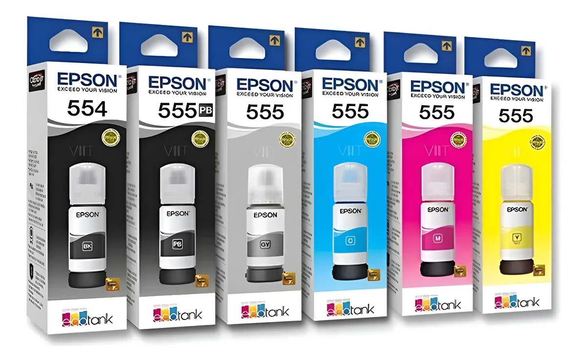 KIT DE TINTAS DE COLOR EPSON T554 T555 PARA ECOTANK L8160 L8180 - 1