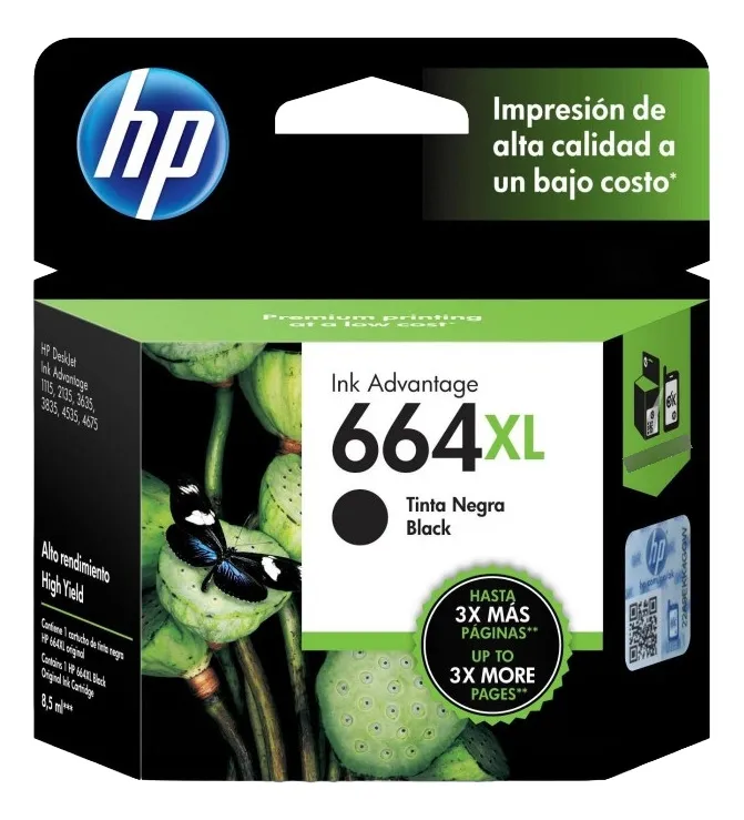 TINTA HP 664XL NEGRO F6V31AL DE ALTA CAPACIDAD PARA IMPRESIÓN PROFESIONAL - 1