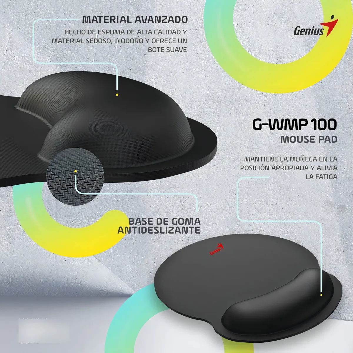 MOUSE PAD GAMER GENIUS G-WMP 100 CON REPOSAMUÑECAS DE GEL NEGRO - 4