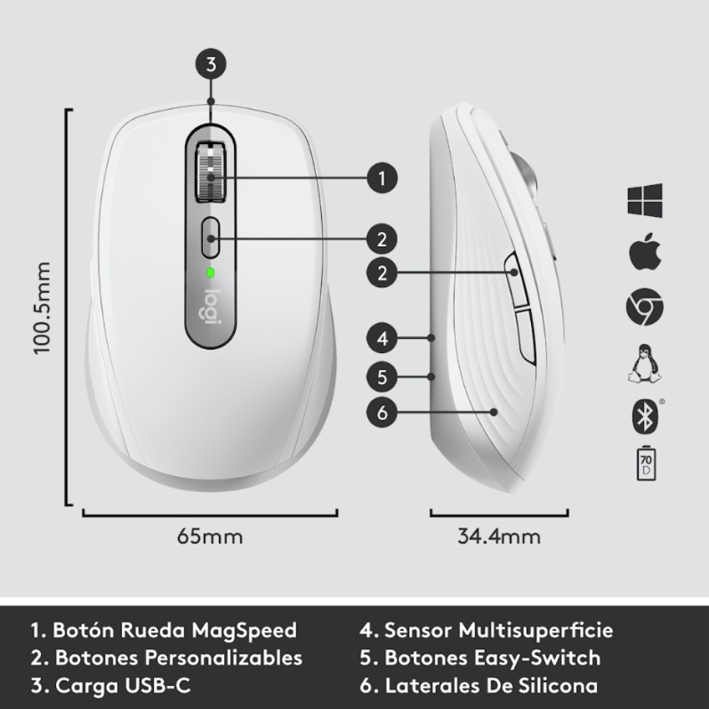 COMBO PRODUCTIVIDAD LOGITECH MX KEYS MINI Y MOUSE INALÁMBRICO MX ANYWHERE 3S BLANCO - 6