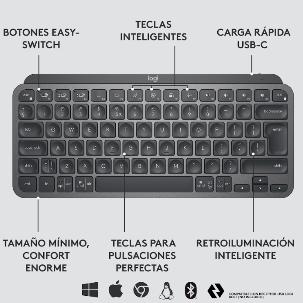 COMBO PRODUCTIVIDAD LOGITECH MX KEYS MINI Y MOUSE INALÁMBRICO MX ANYWHERE 3S NEGRO - 5