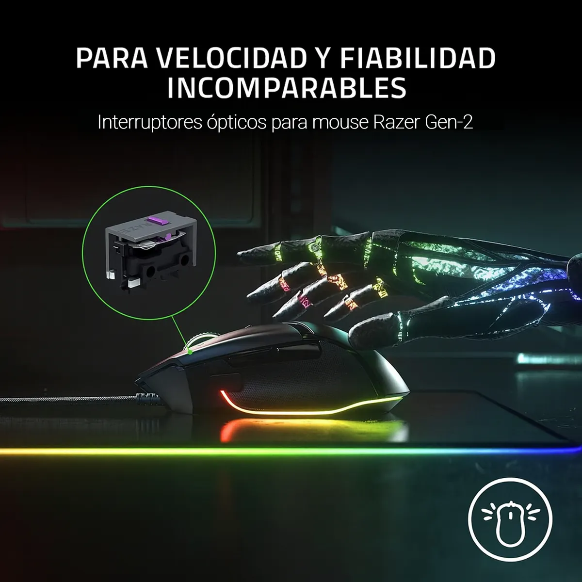 MOUSE RAZER BASILISK V3 RGB 11 BOTONES 26K DPI USB ERGONÓMIC NEGRO - 5