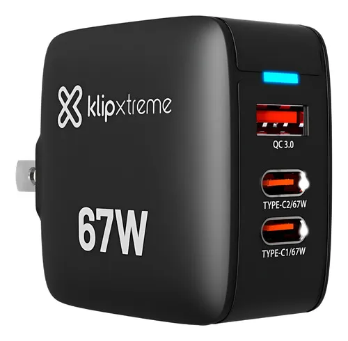 CARGADOR DE PARED KLIP XTREME KMC-500 GAN 67W DE CARGA RÁPIDA USB-C - 1